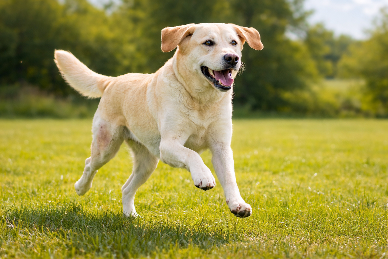 Happy active dog running after successful TPLO recovery