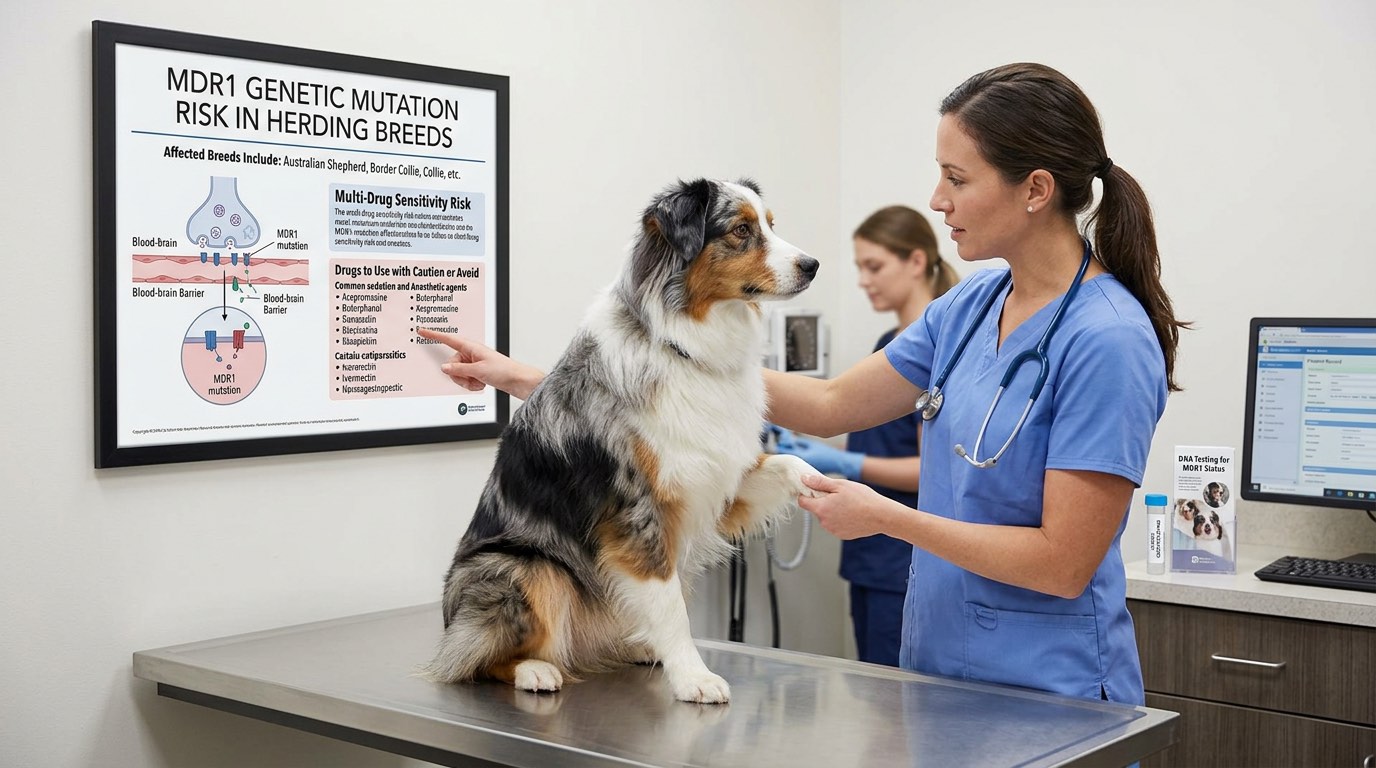 Herding breed dog illustrating MDR1 mutation sensitivity to acepromazine