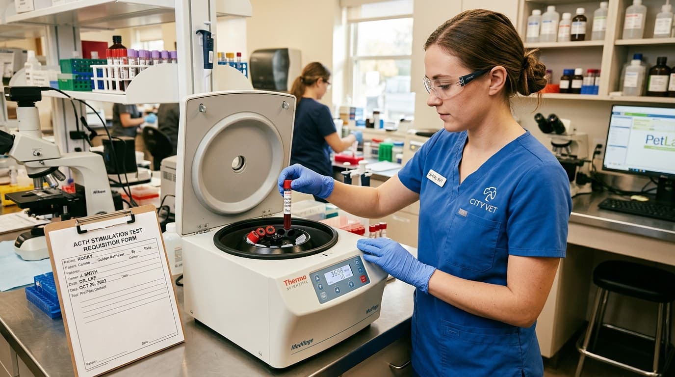 Laboratory tube showing blood sample for ACTH stimulation testing for Addison's disease