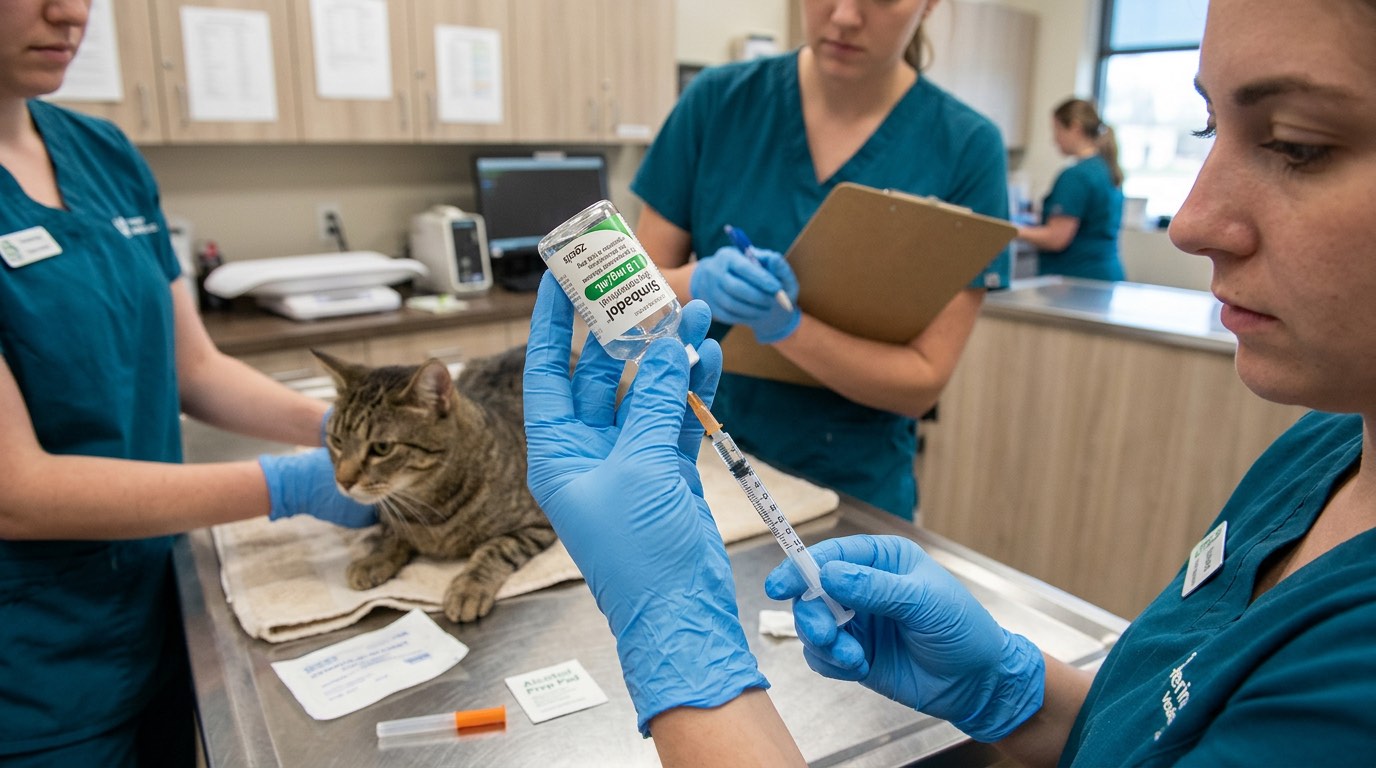 Simbadol extended-release buprenorphine injection being prepared for a cat