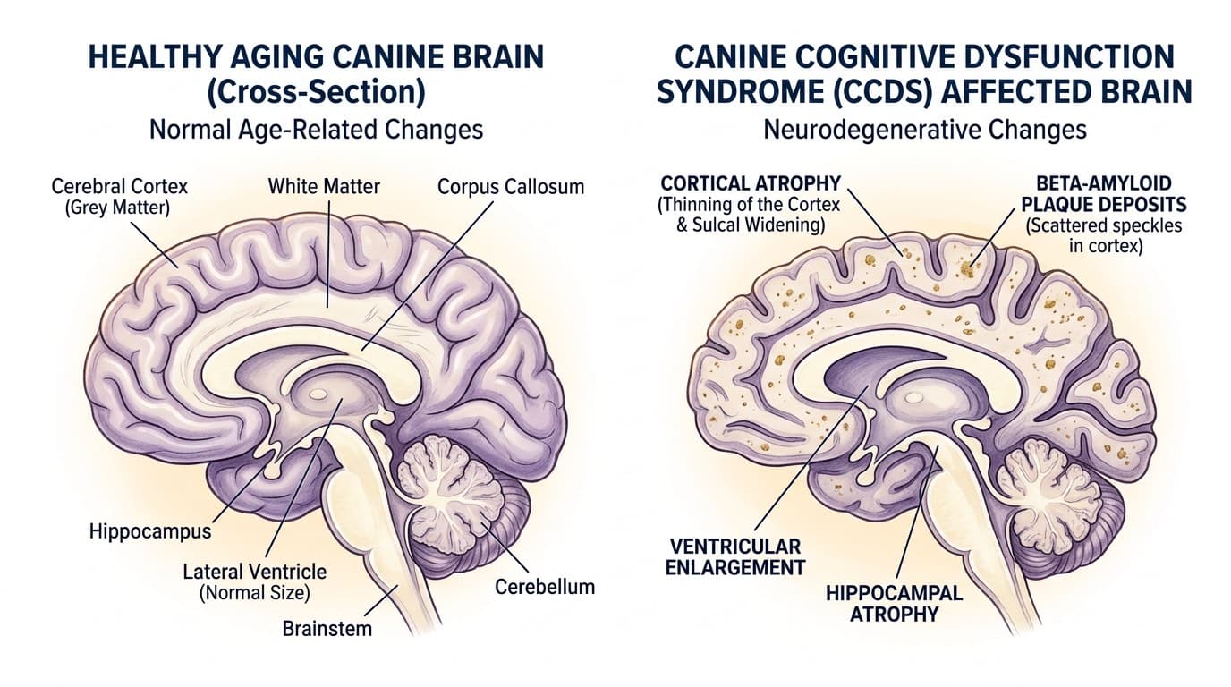 Comparison of a healthy aging brain vs one with CDS-related amyloid deposits