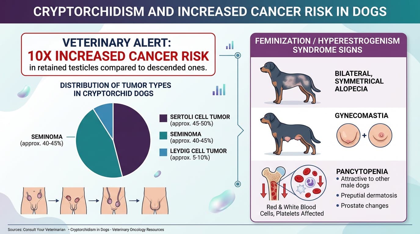 Testicular tumor types in cryptorchid dogs with hyperestrogenism syndrome signs infographic