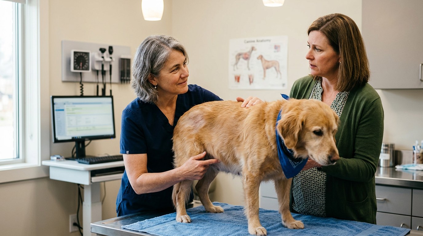 Dog showing classic signs of Cushing's disease including a pot-bellied appearance