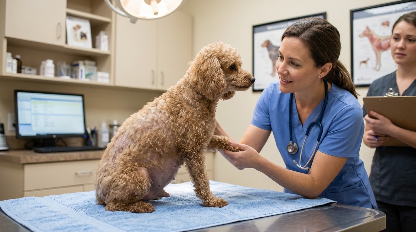 Dog with Cushing syndrome showing pendulous abdomen