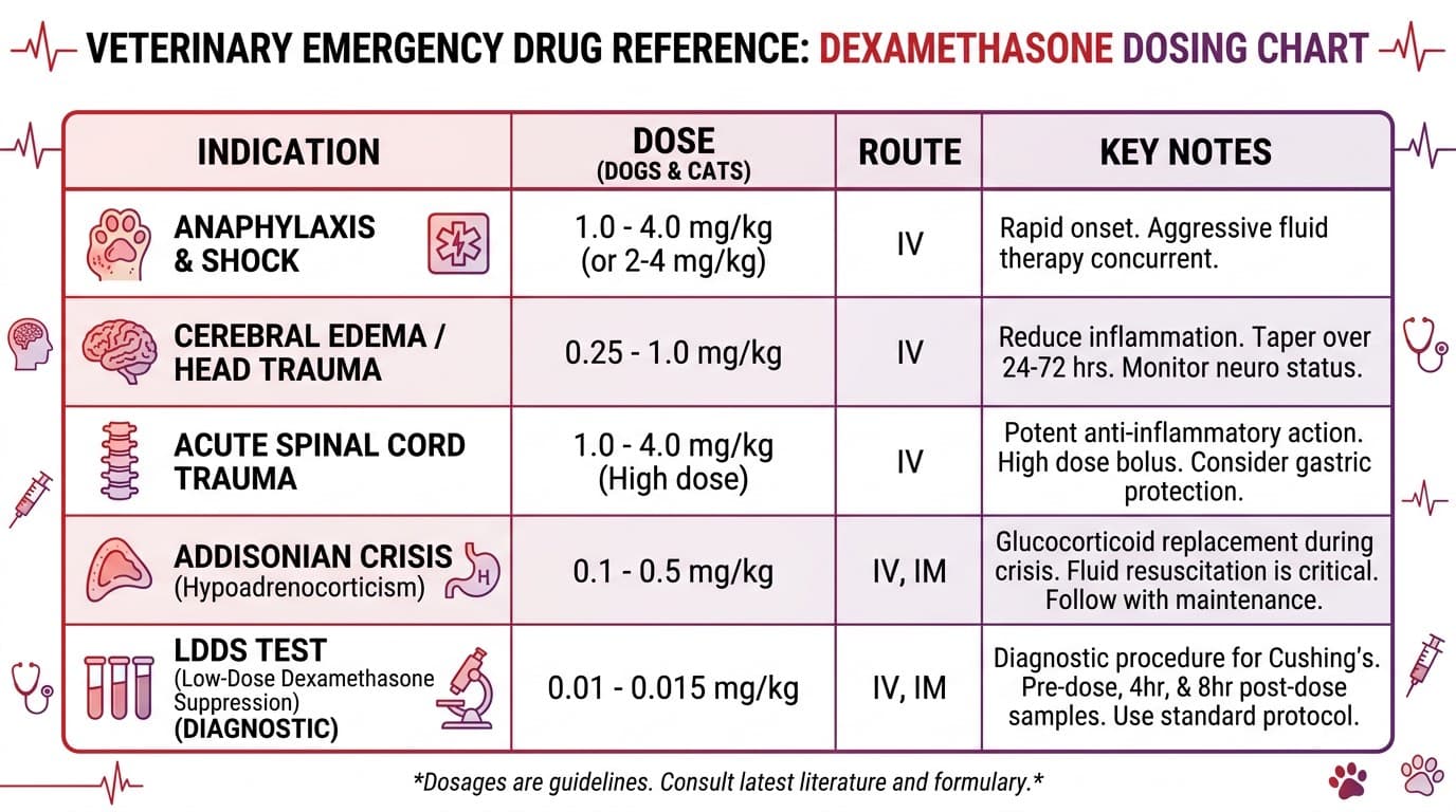 Dexamethasone emergency dosing chart for veterinary use