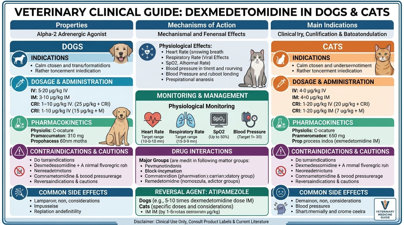 Atipamezole reversal protocol flowchart with dosing calculation and monitoring thresholds for dexmedetomidine sedation