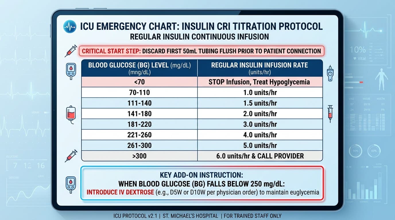 DKA regular insulin CRI dosing table and fluid protocol