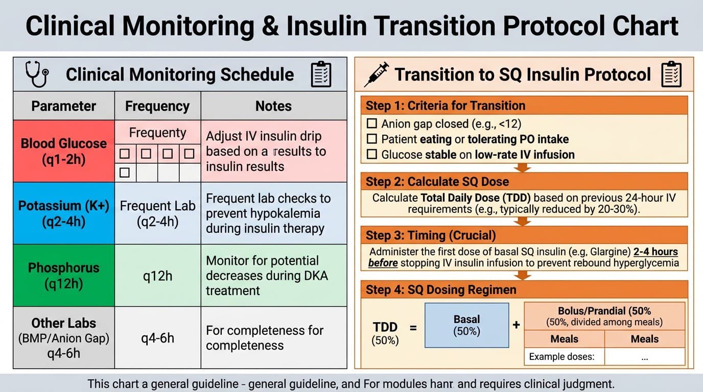 DKA monitoring schedule and transition to SQ insulin protocol