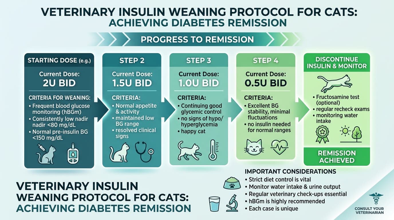 Step-by-step insulin weaning chart for diabetic cats approaching remission