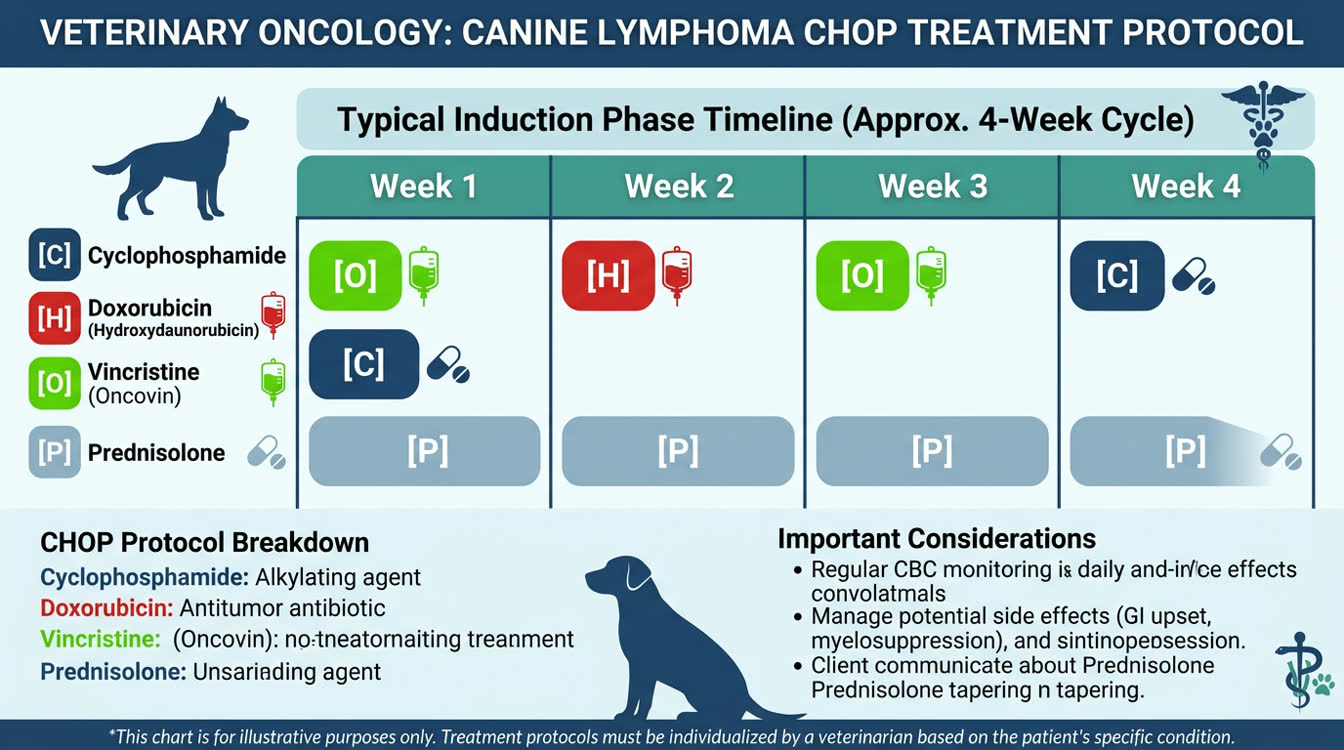 CHOP lymphoma protocol timeline chart showing doxorubicin position in the cycle