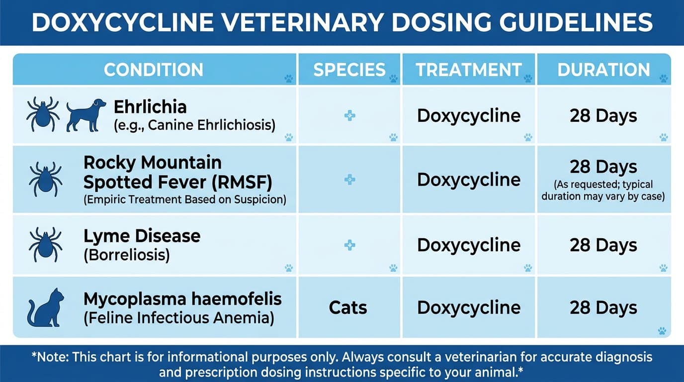 Doxycycline dosing guide for dogs and cats by indication
