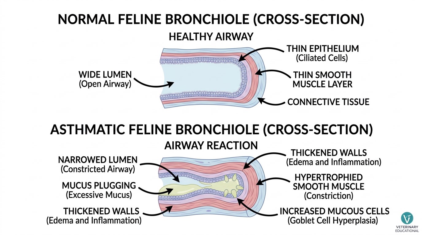 Illustration of normal vs asthmatic feline airways