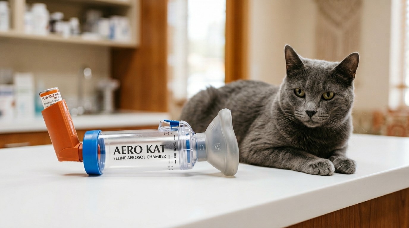 AeroKat inhaler spacer device used for feline asthma treatment