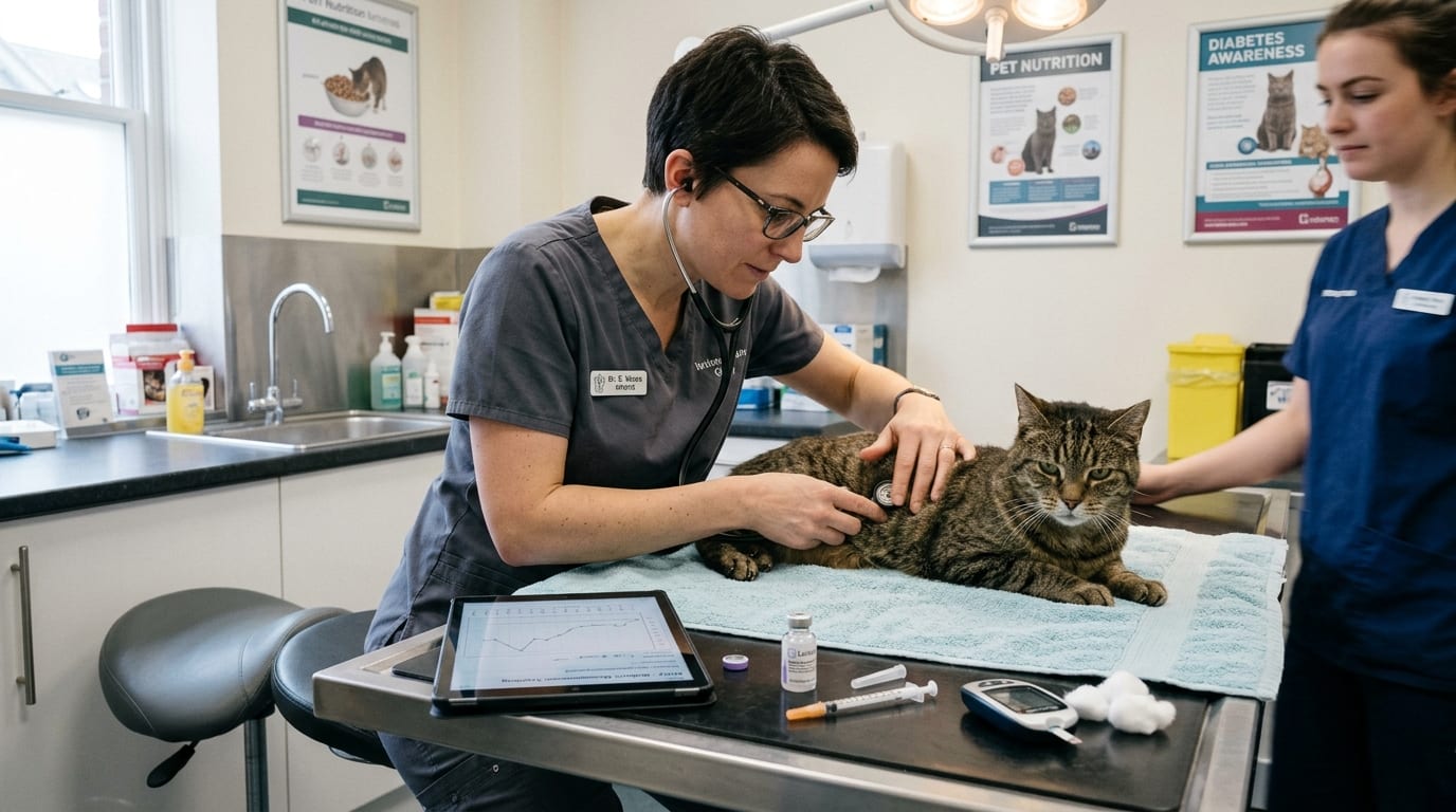 AlphaTrak glucometer technique showing ear prick blood sampling in a cat