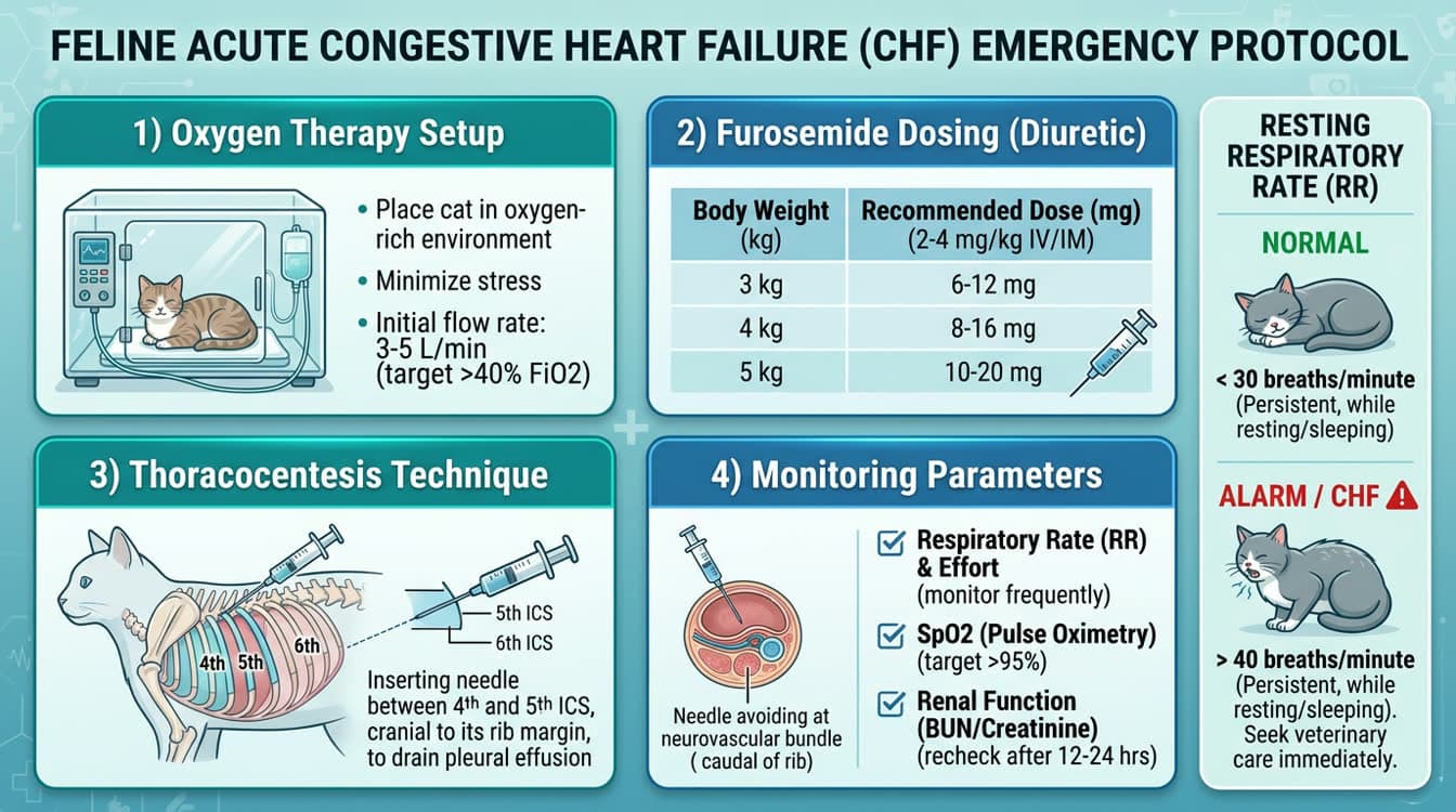 Emergency stabilization protocol for cats with acute CHF from HCM including thoracocentesis technique