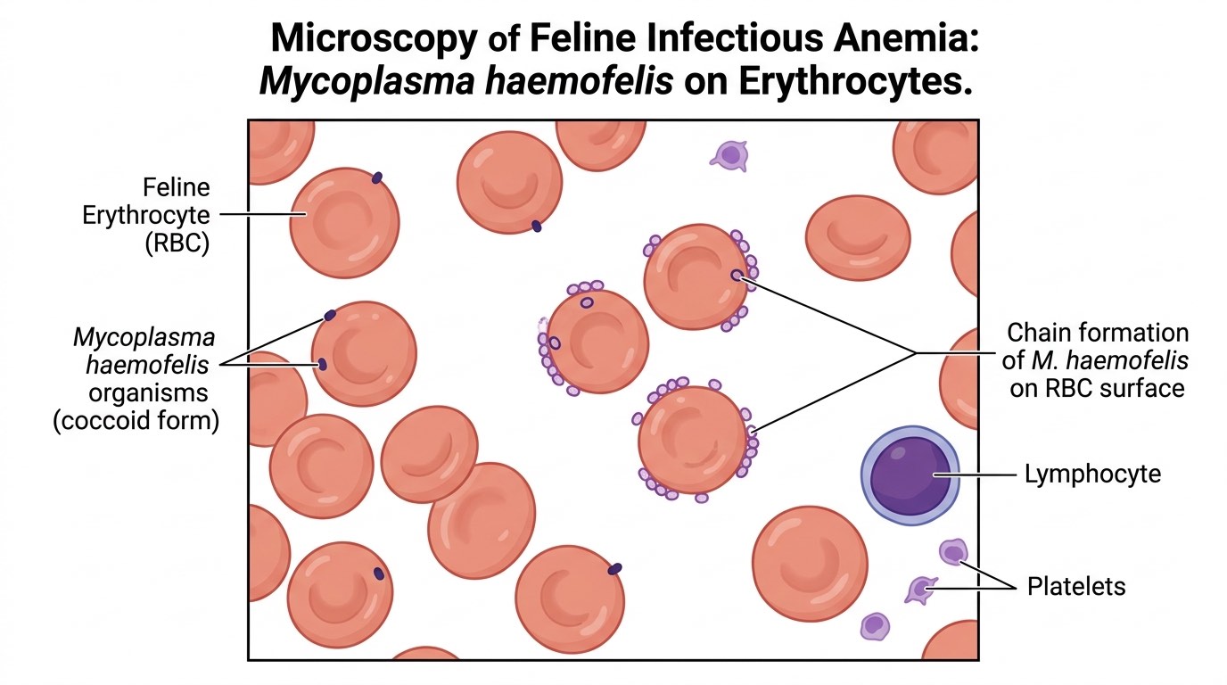 Mycoplasma haemofelis organisms on feline red blood cells