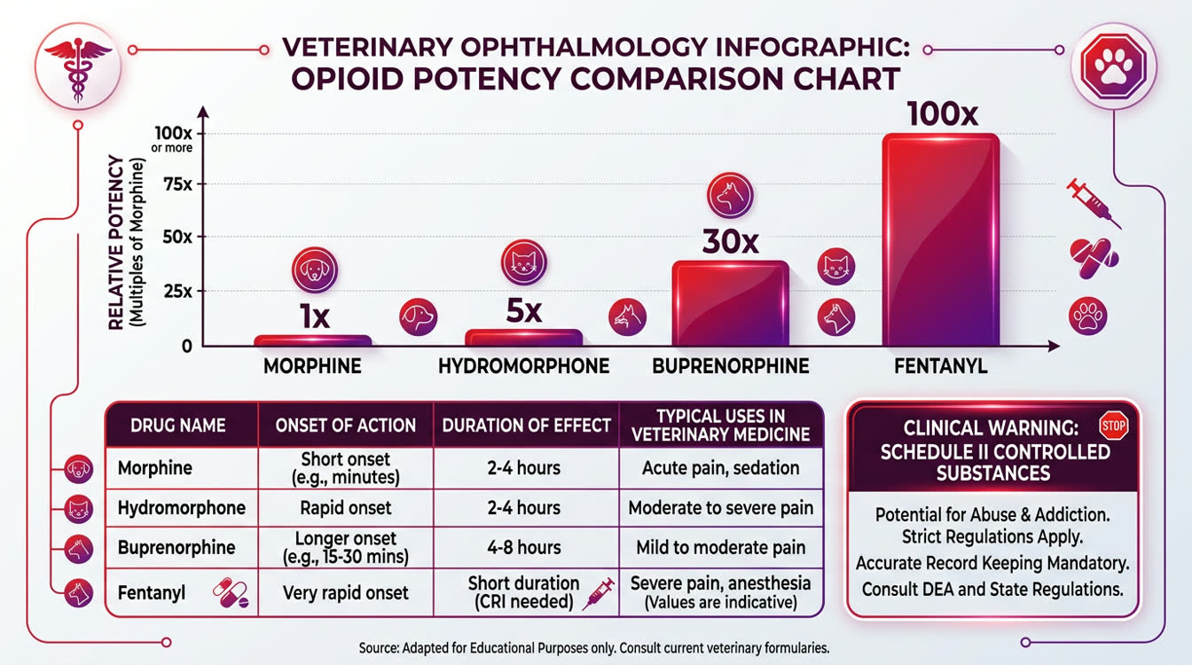 Fentanyl potency comparison chart against morphine and hydromorphone for veterinary use