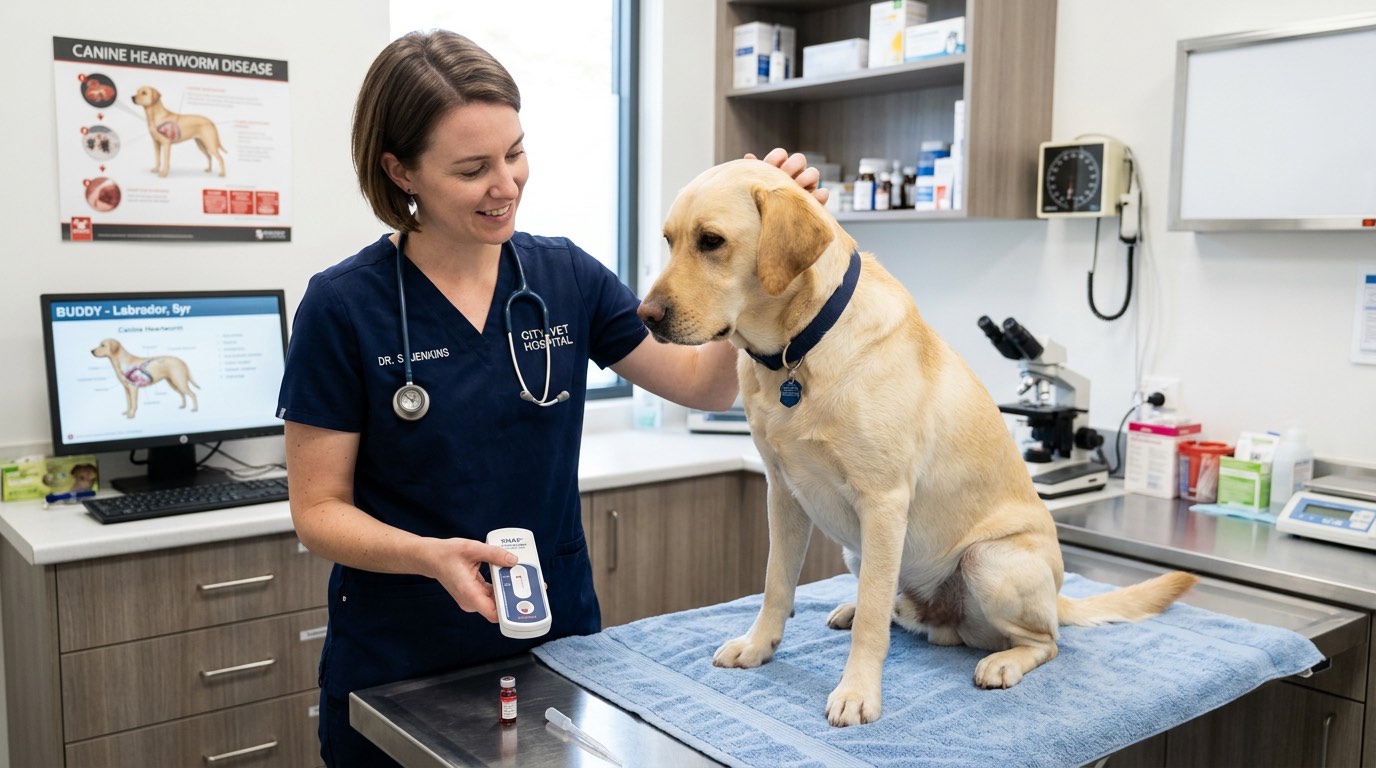 Veterinarian reviewing heartworm test results