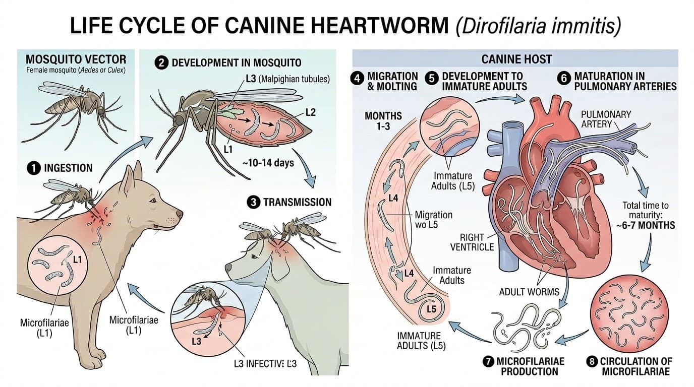 Heartworm life cycle diagram