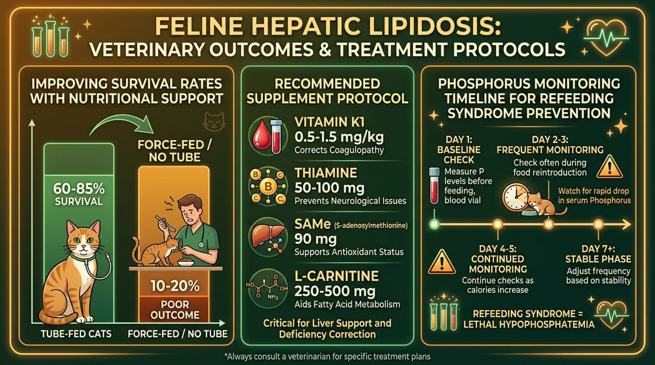 Hepatic lipidosis supplement protocol and prognosis outcomes with vs without tube feeding