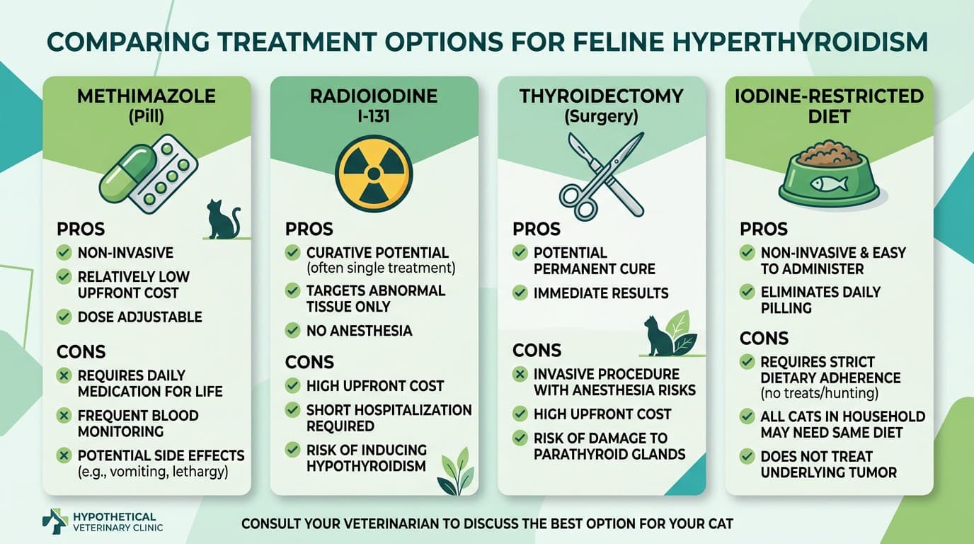 Infographic comparing the four treatment options for feline hyperthyroidism