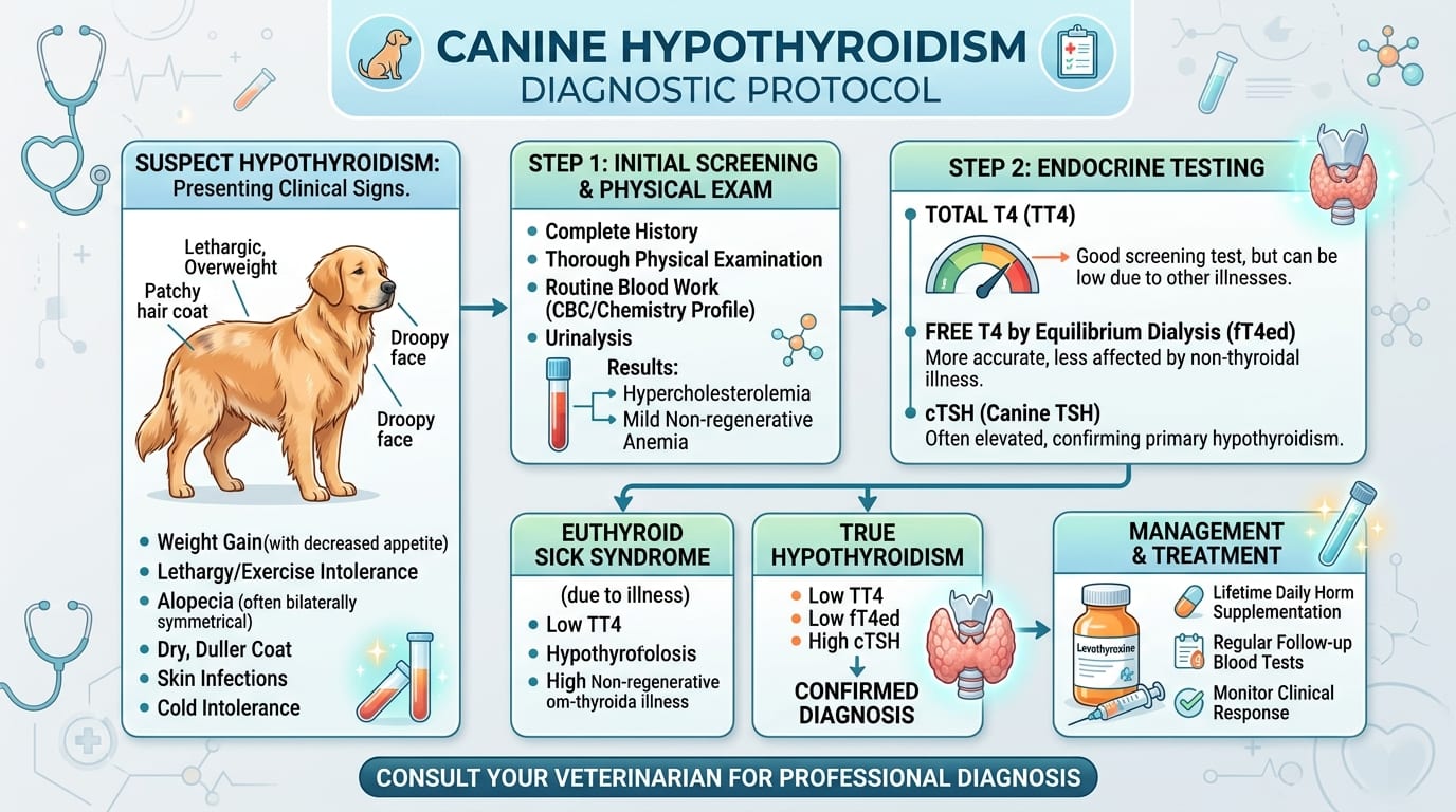 Dog showing classic hypothyroidism signs: bilateral hair loss and weight gain