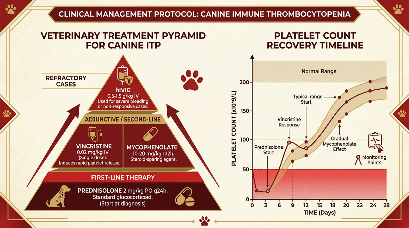 ITP treatment ladder: prednisolone first-line, vincristine for rapid response, mycophenolate and azathioprine second-line