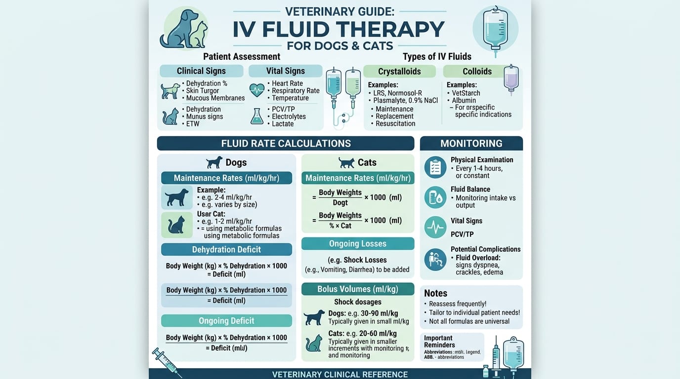 Fluid therapy monitoring checklist and overload signs for veterinary patients