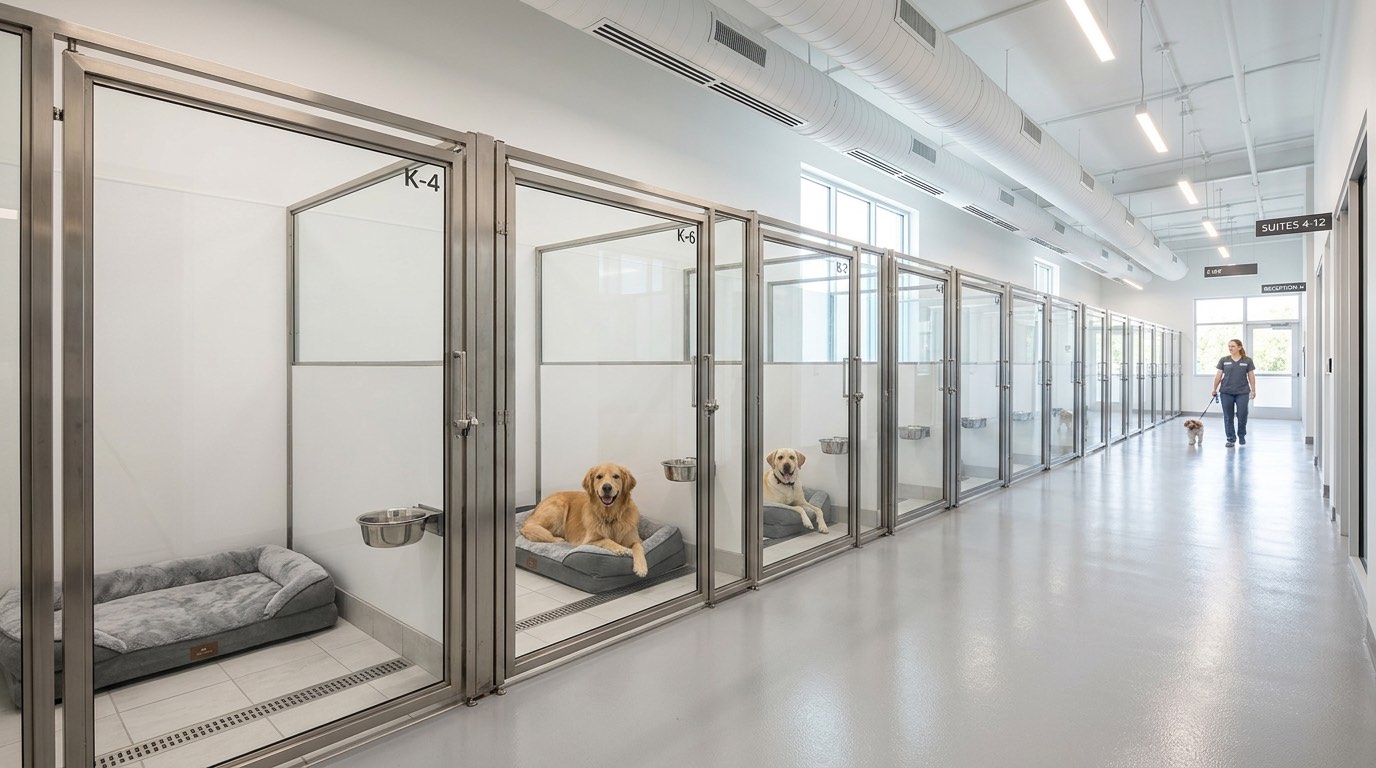 Modern boarding facility with good ventilation and individual kennel runs