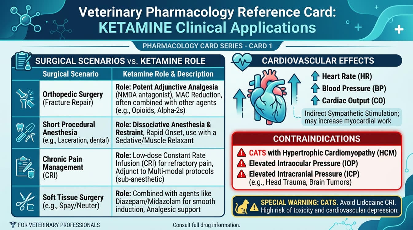 Ketamine clinical applications chart for dogs and cats in veterinary anesthesia