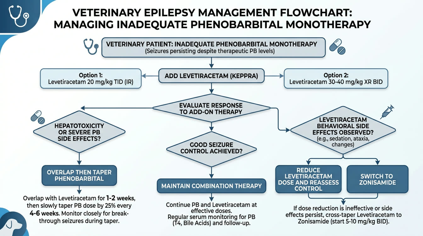 Combination levetiracetam plus phenobarbital treatment protocol and transition guidance for dogs