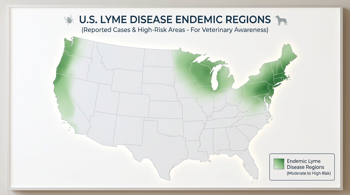 Map showing Lyme disease endemic regions in the United States