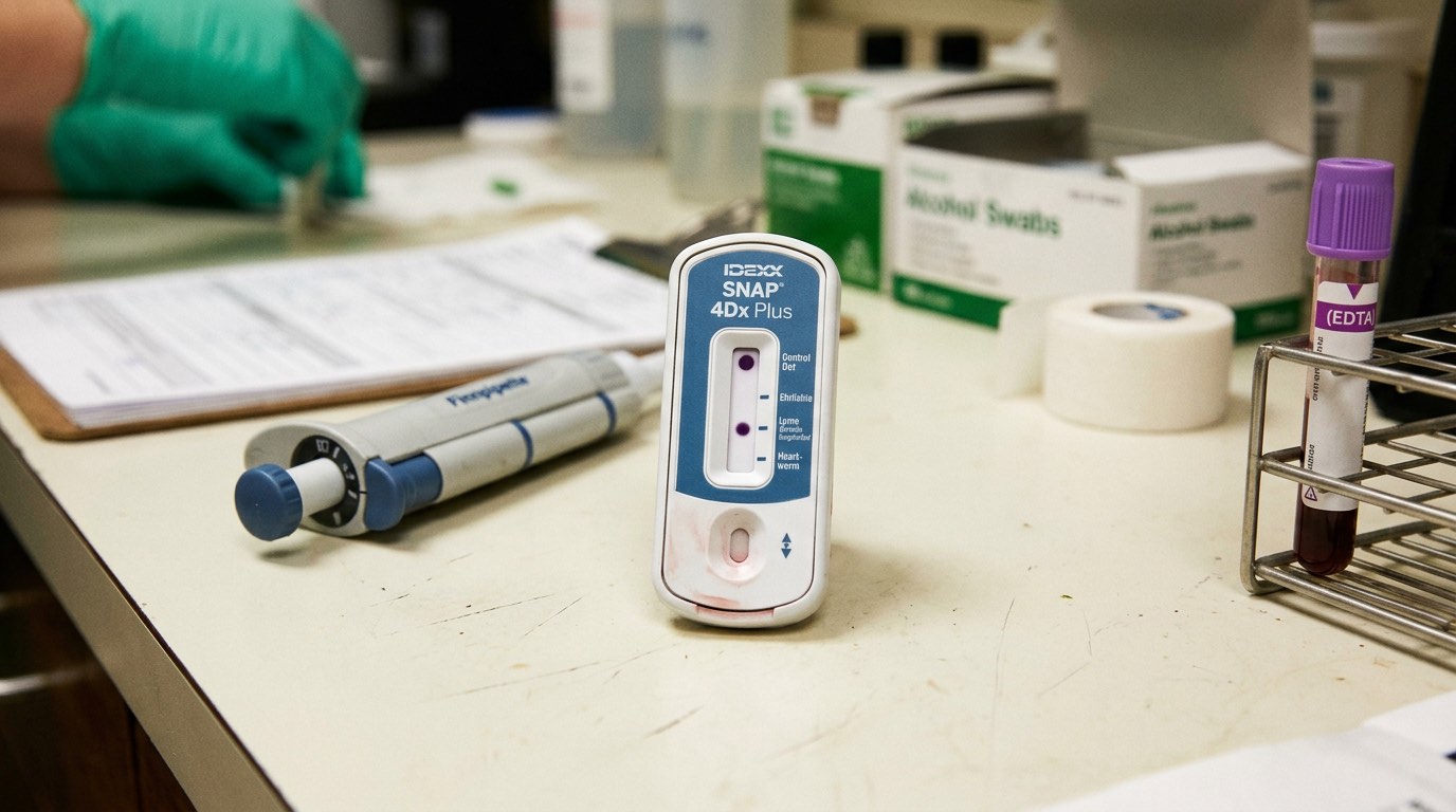 SNAP 4Dx test device showing positive Lyme result