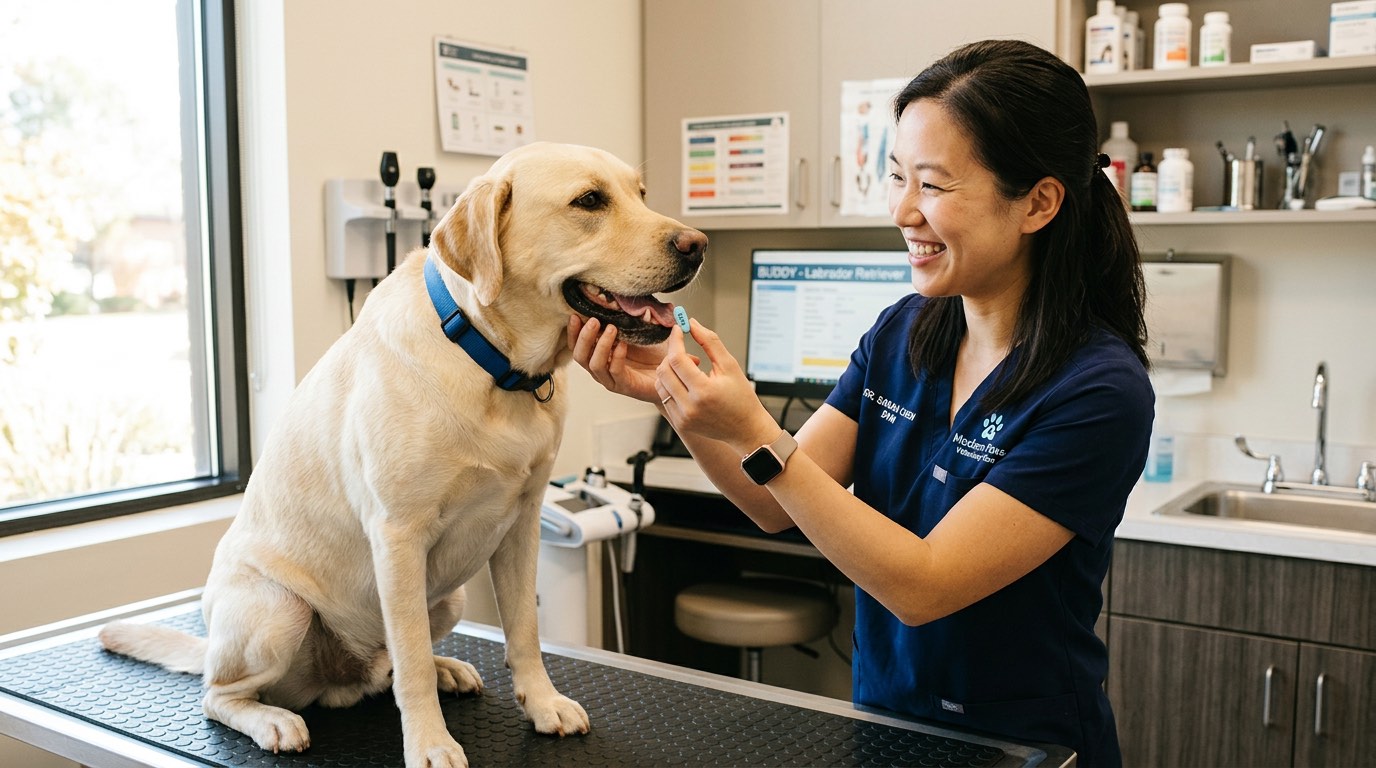 Veterinarian administering doxycycline medication to a dog
