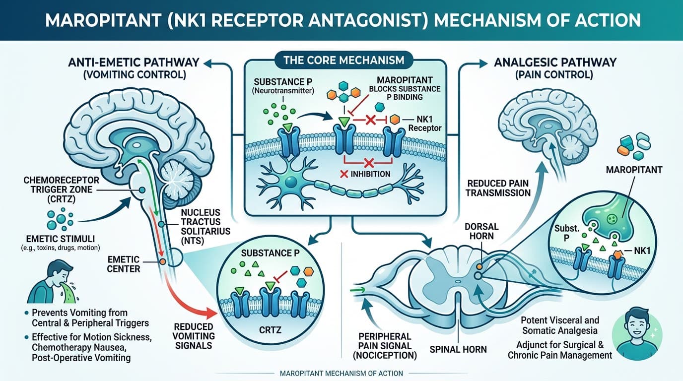 Maropitant NK1 receptor mechanism of action diagram