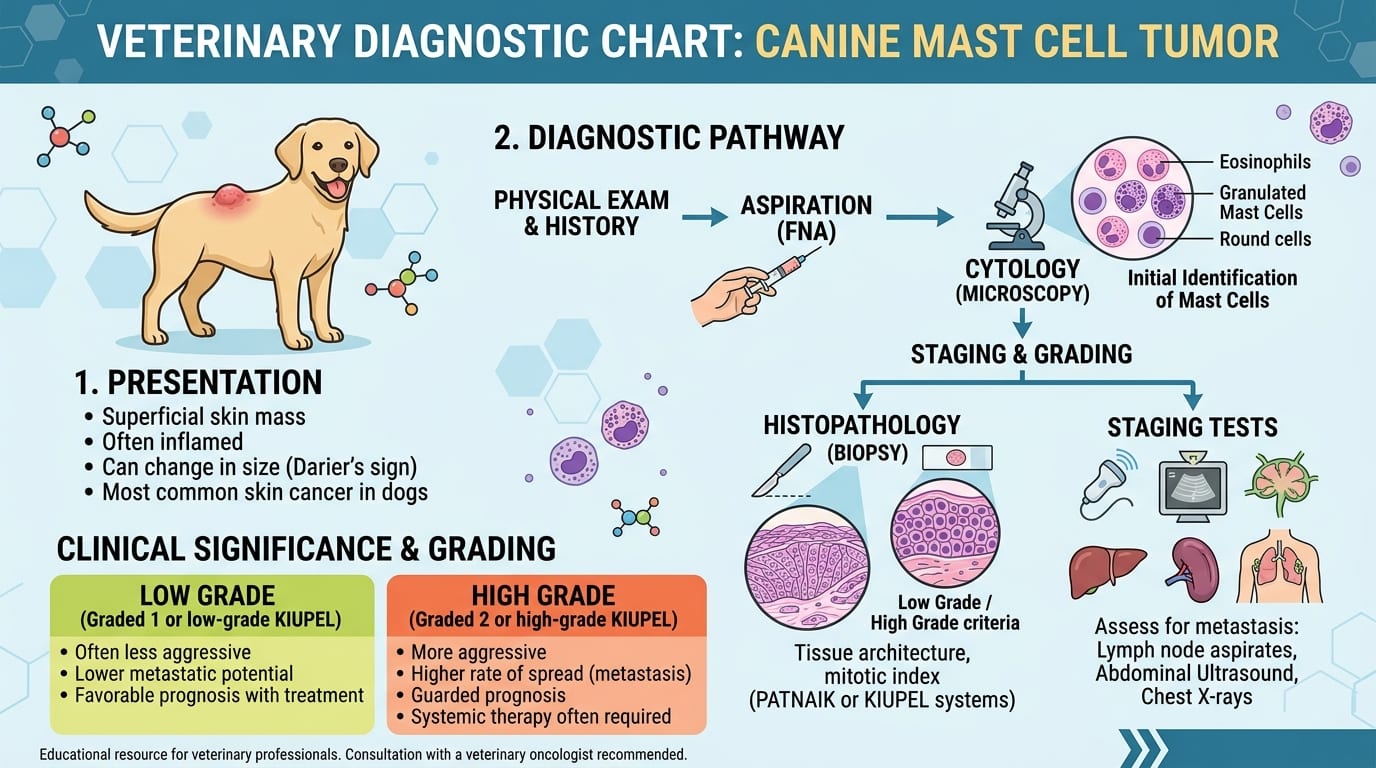 Surgeon marking 2-3 cm wide surgical margins around mast cell tumor on a dog