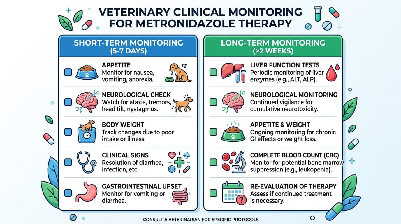 Monitoring checklist for dogs and cats on metronidazole therapy