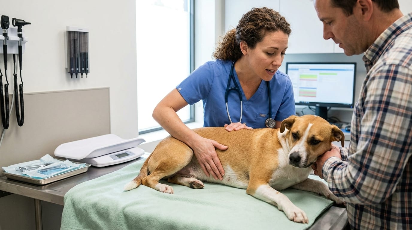 Red flag signs requiring emergency evaluation in vomiting dogs