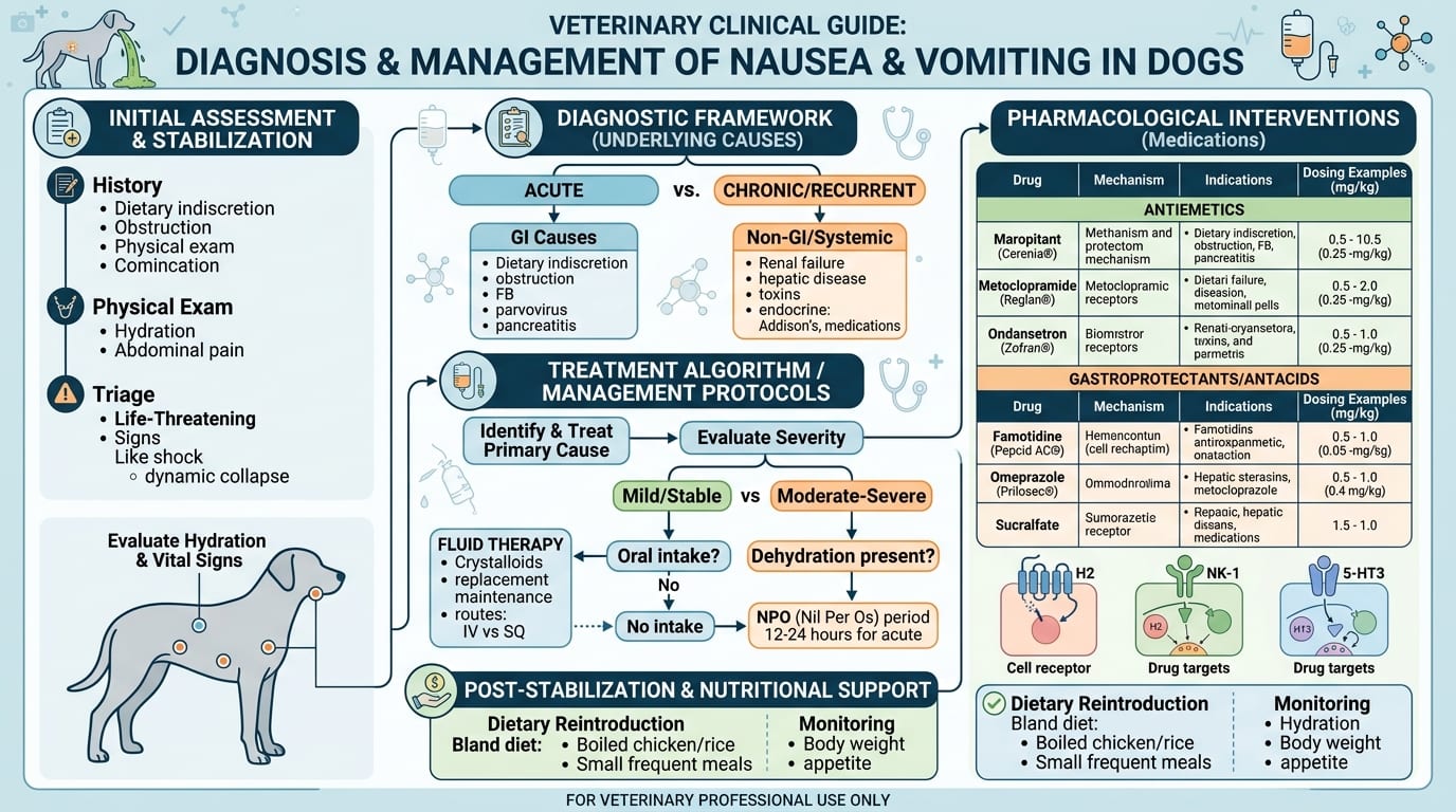 Treatment protocol flowchart for acute vomiting and AHDS in dogs