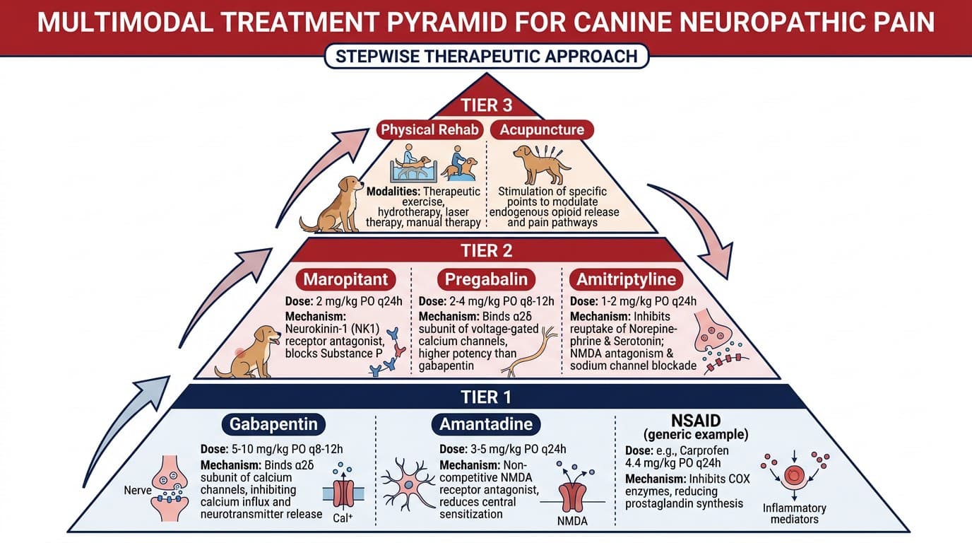 Multimodal treatment protocol for neuropathic pain in dogs