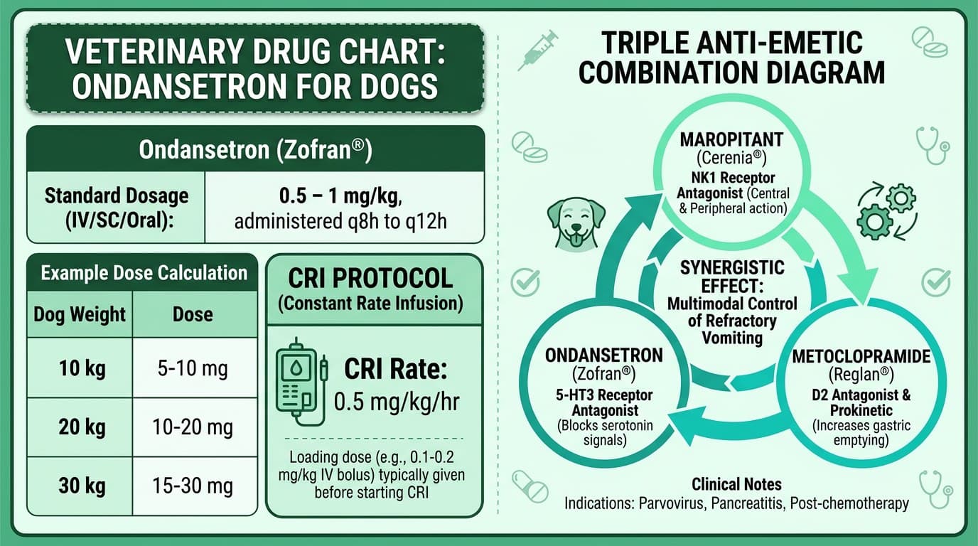 Ondansetron dosing table and CRI protocol for dogs and cats