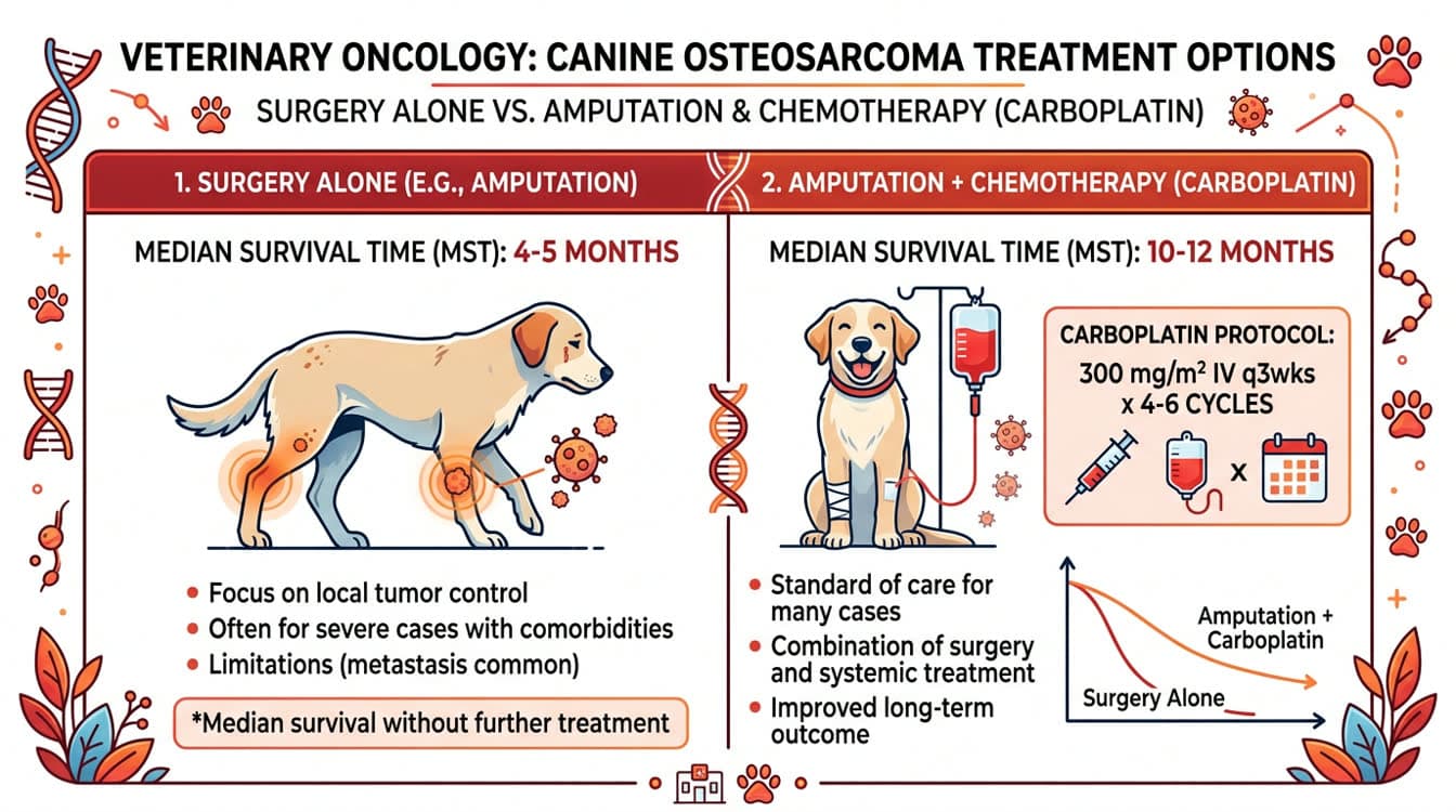Osteosarcoma treatment protocol showing amputation and carboplatin chemotherapy survival times