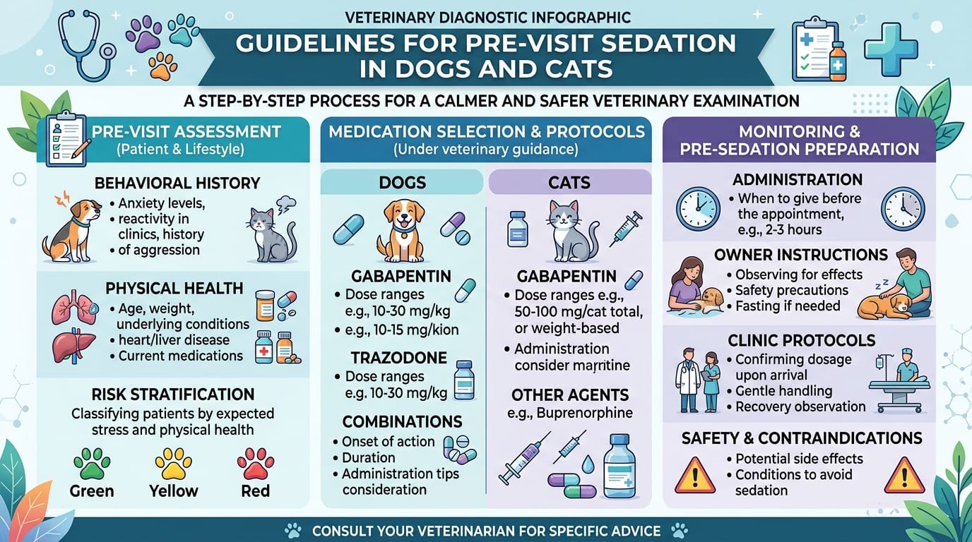 Pre-visit sedation protocol comparison for cats: gabapentin 100mg, trazodone, dexmedetomidine with timing and doses