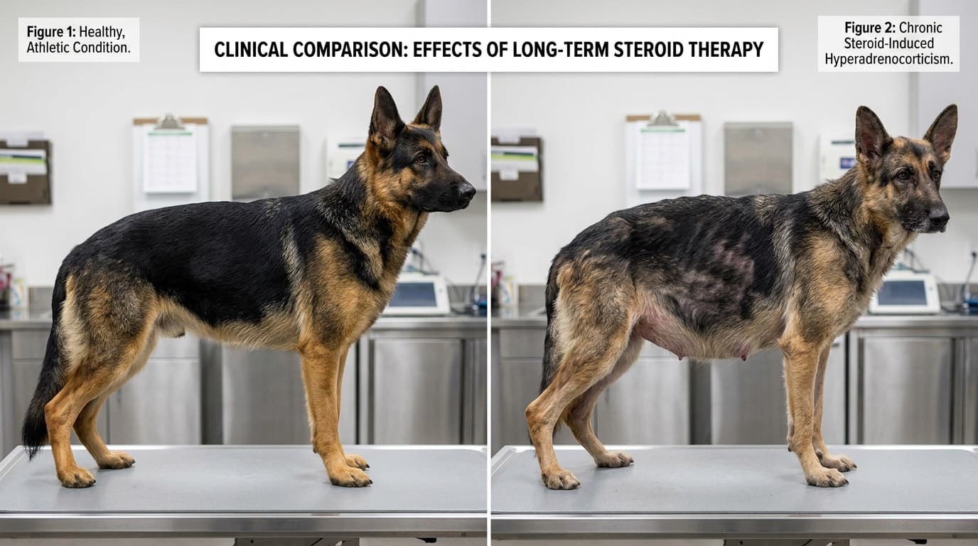 Dog with signs of iatrogenic Cushing's syndrome from long-term steroid use
