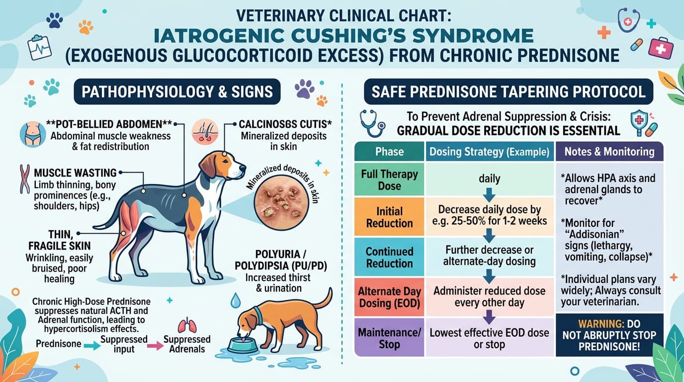 Iatrogenic Cushing's syndrome signs from chronic prednisone in dogs