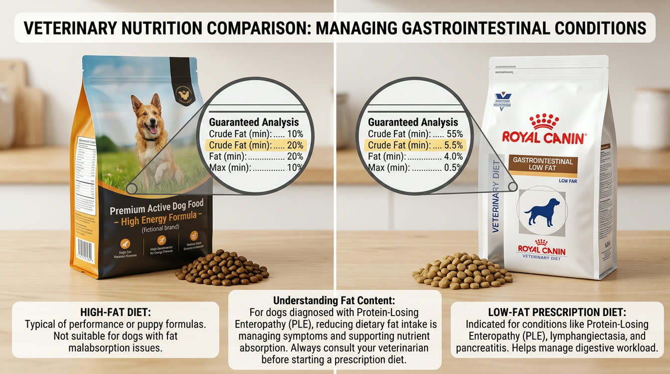 Comparison of regular vs low-fat prescription diet for protein-losing enteropathy in dogs