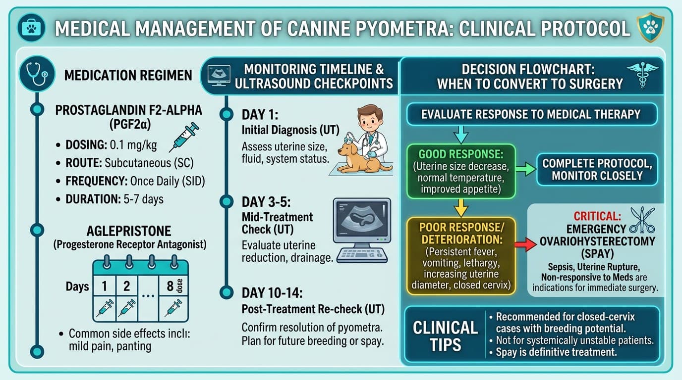 Prostaglandin F2-alpha and aglepristone dosing protocol for pyometra medical management in dogs