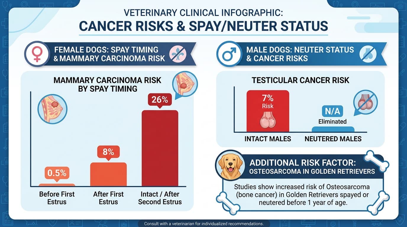 Cancer risk comparison chart for spayed vs intact female dogs and neutered vs intact male dogs