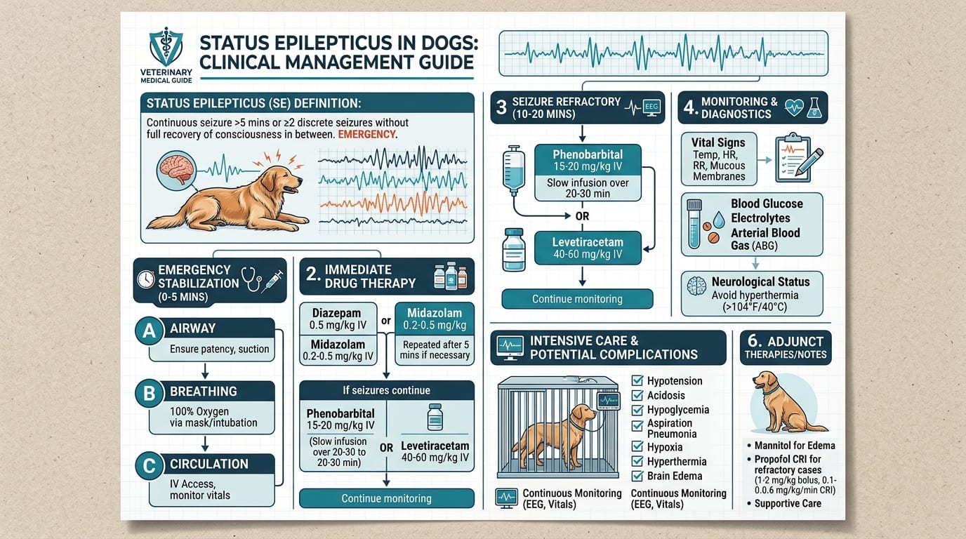 ICU monitoring parameters and physiological complication management for dogs post-status epilepticus