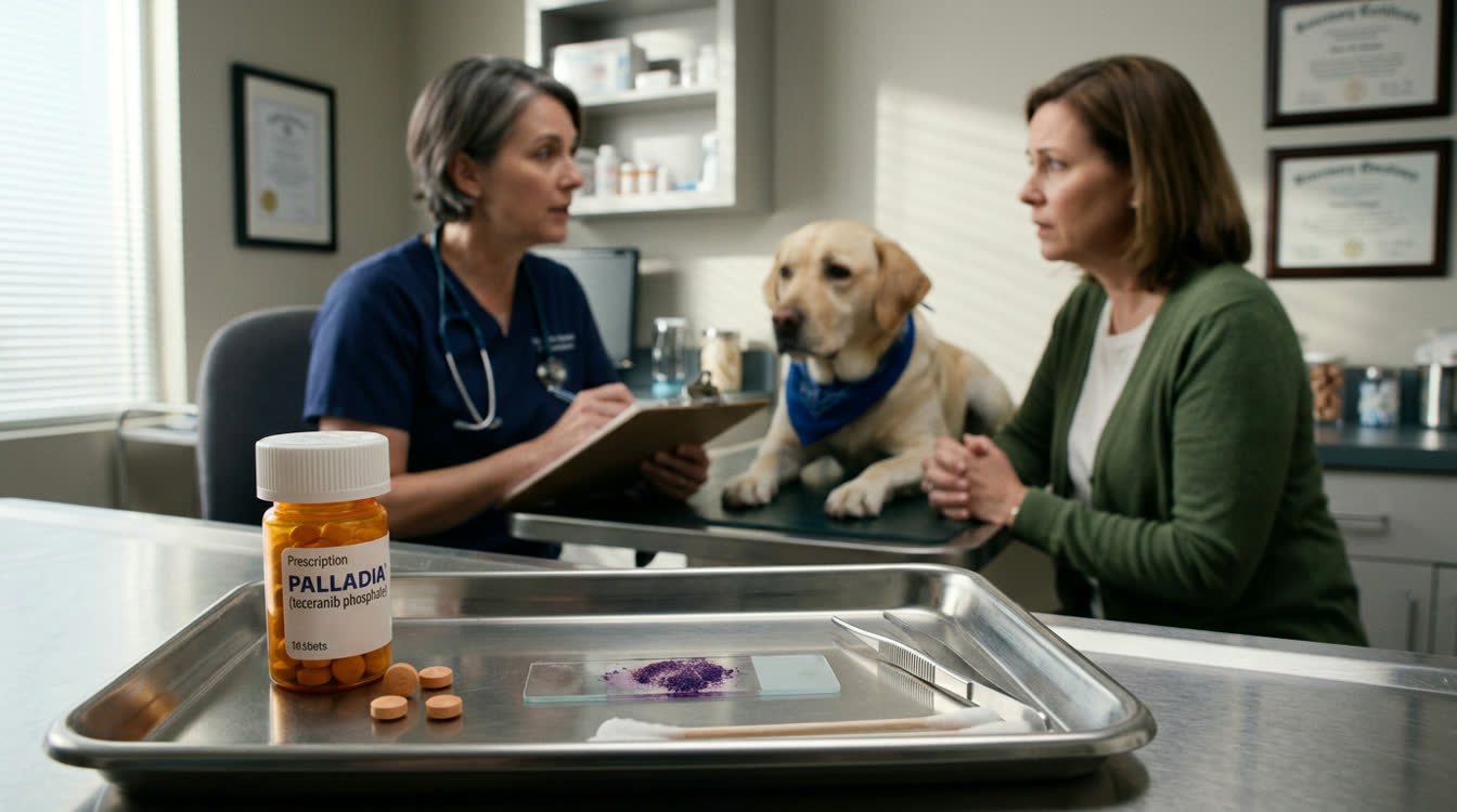 Palladia (toceranib phosphate) tablets and veterinary oncology consultation for a dog with mast cell tumor